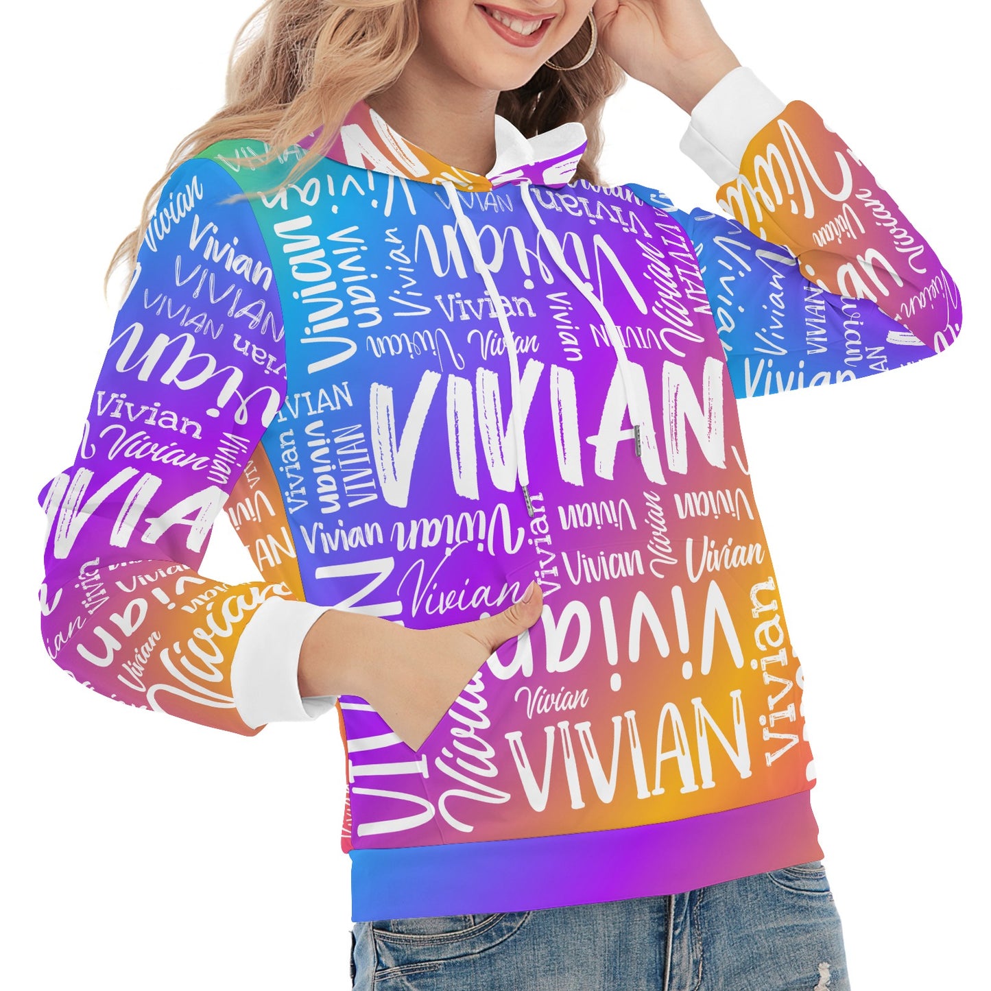 Purple Blue Unisex Heavy Blend Hoodie Customized Hooded Sweatshirt with Name Women and Girl