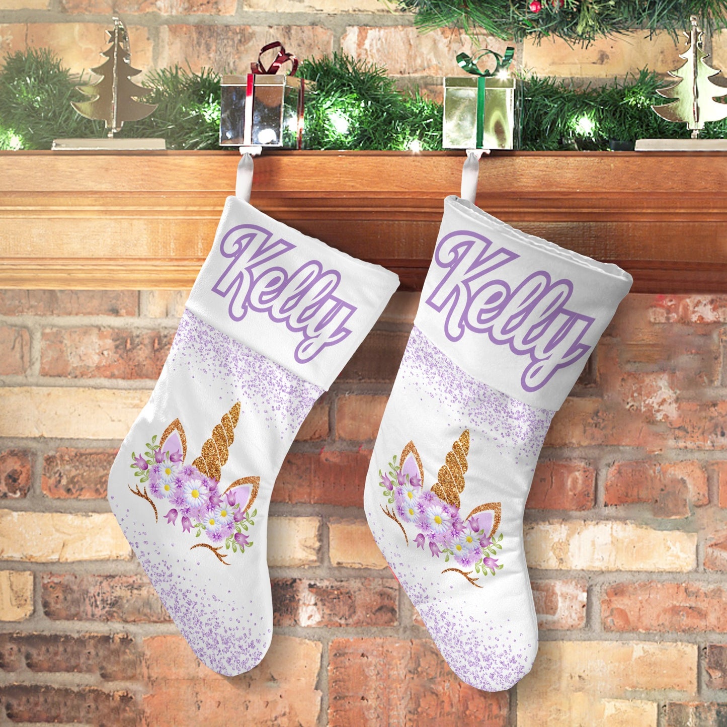 Purple Unicorn Christmas Stocking Custom Name Santa Socks Gift