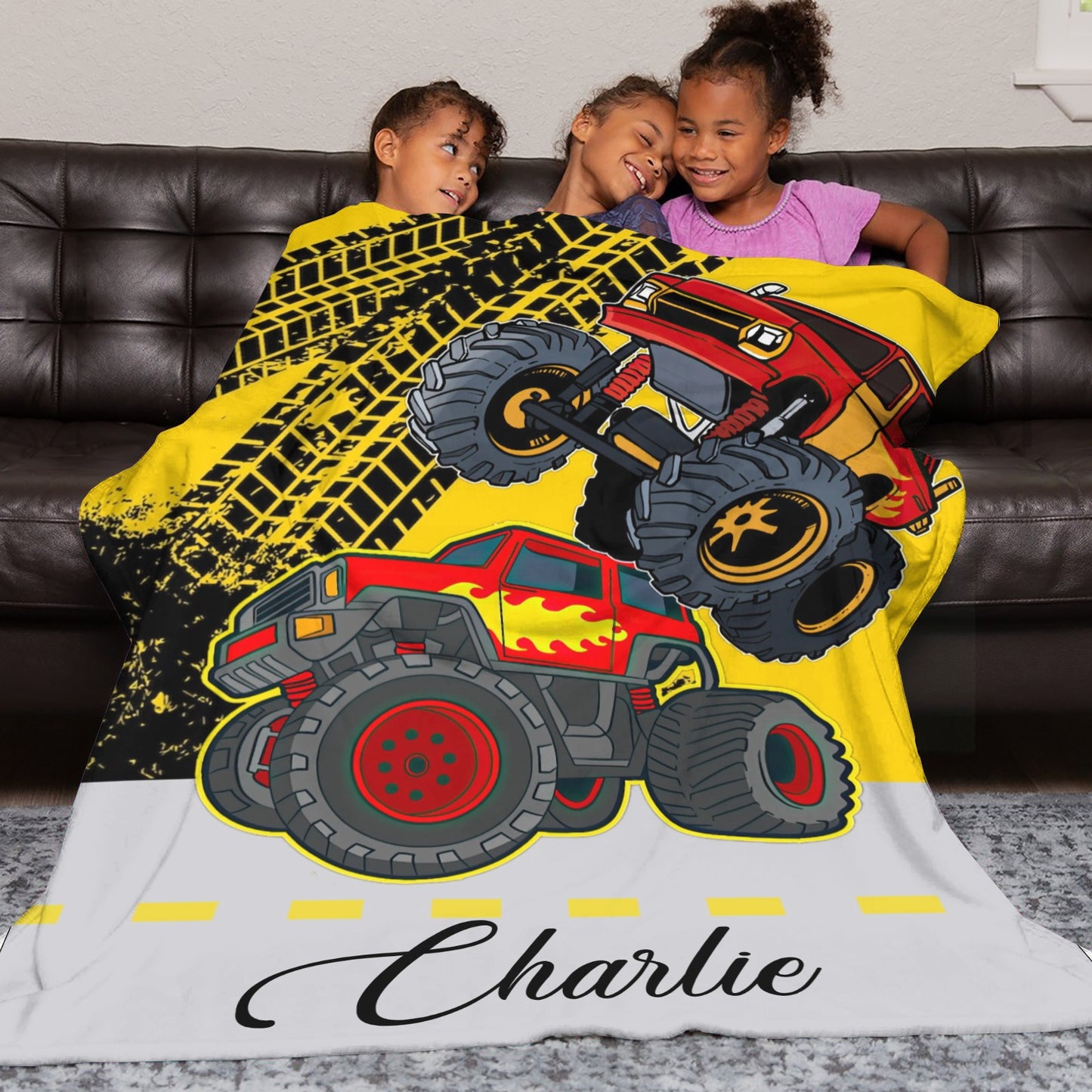 Truck Tractor Red Flannel Blanket Custom Name Blanket Gift for Men Women