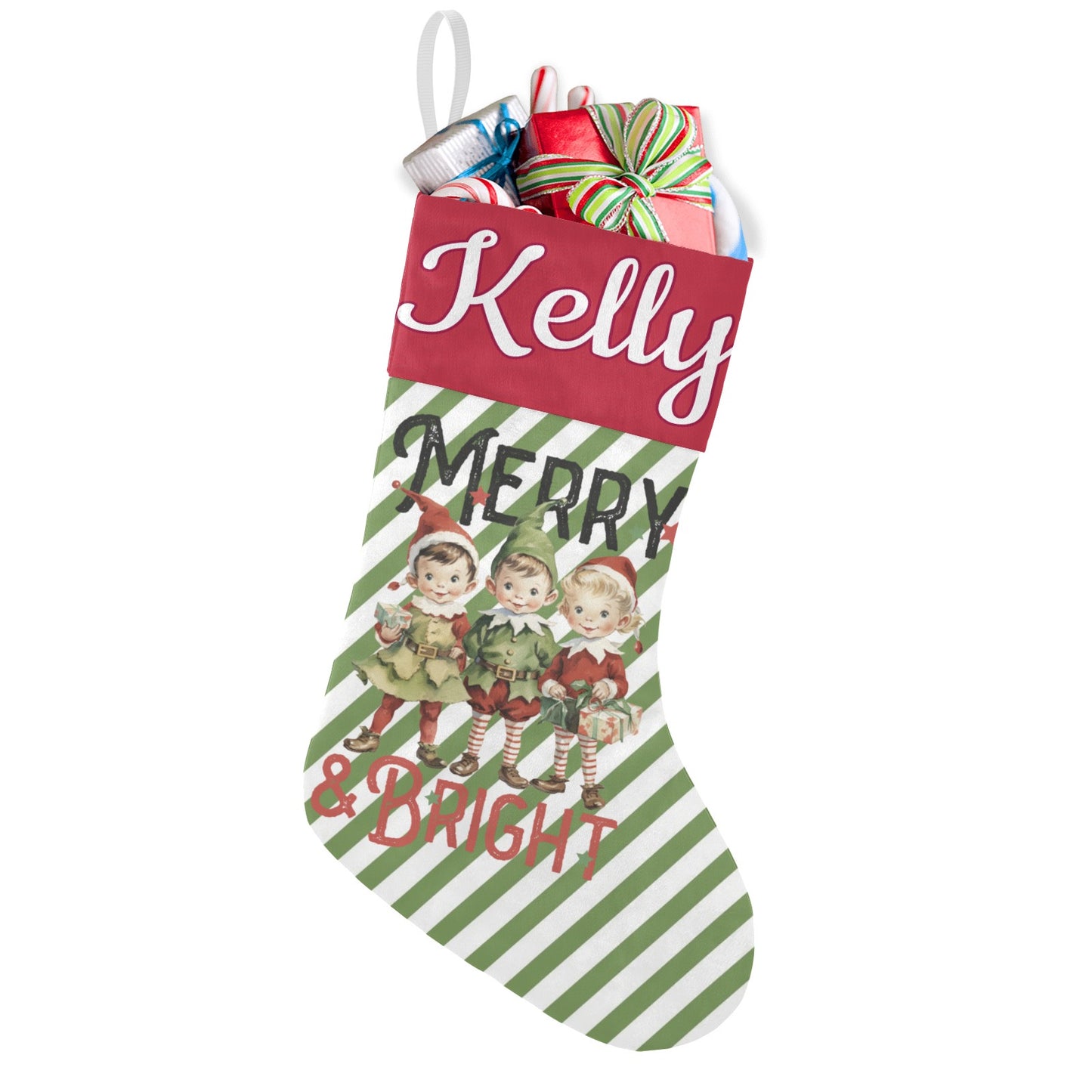 Children's Stripes Christmas Stocking Custom Name Santa Socks Gift