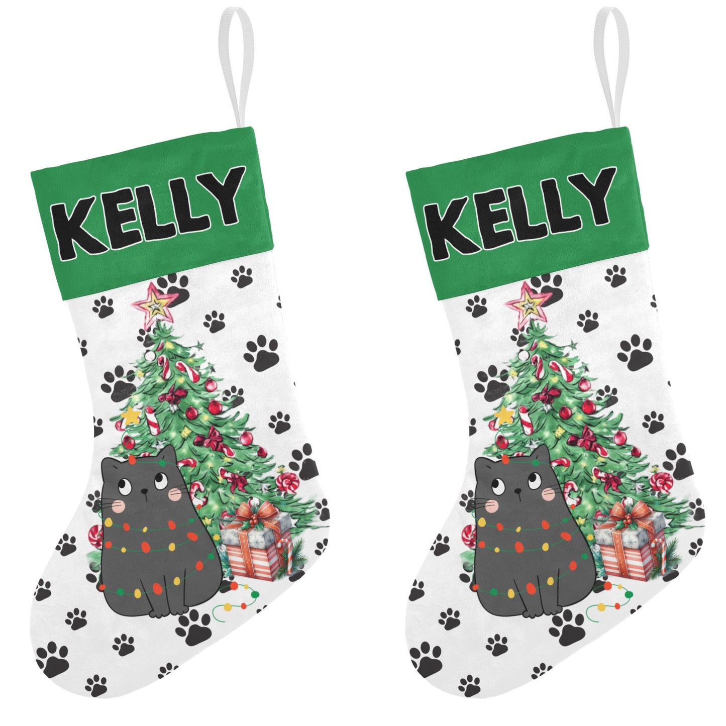 Black Cat Christmas Stocking Custom Name Santa Socks Gift