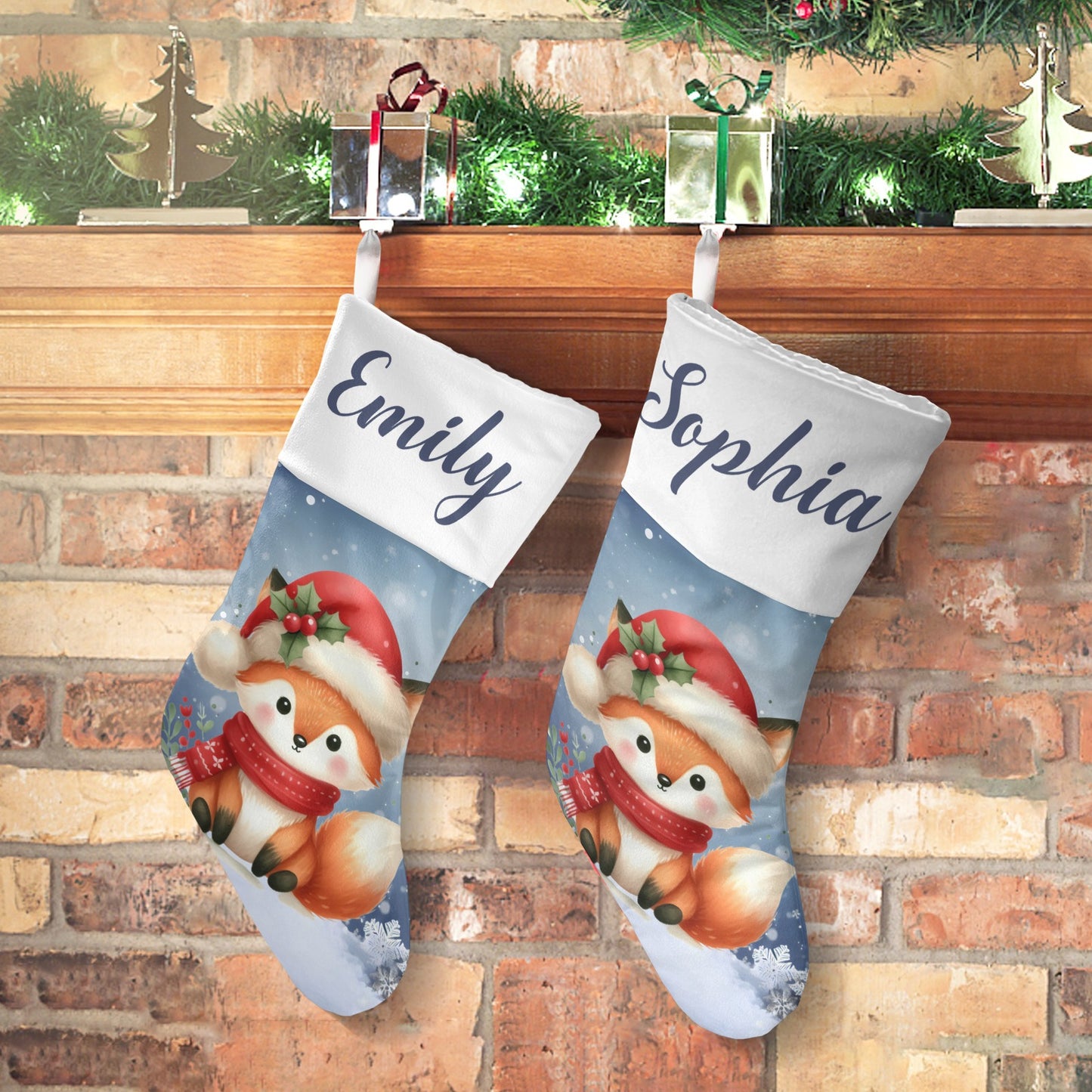 Cute Fox Christmas Stocking Custom Name Christmas Socks Gift