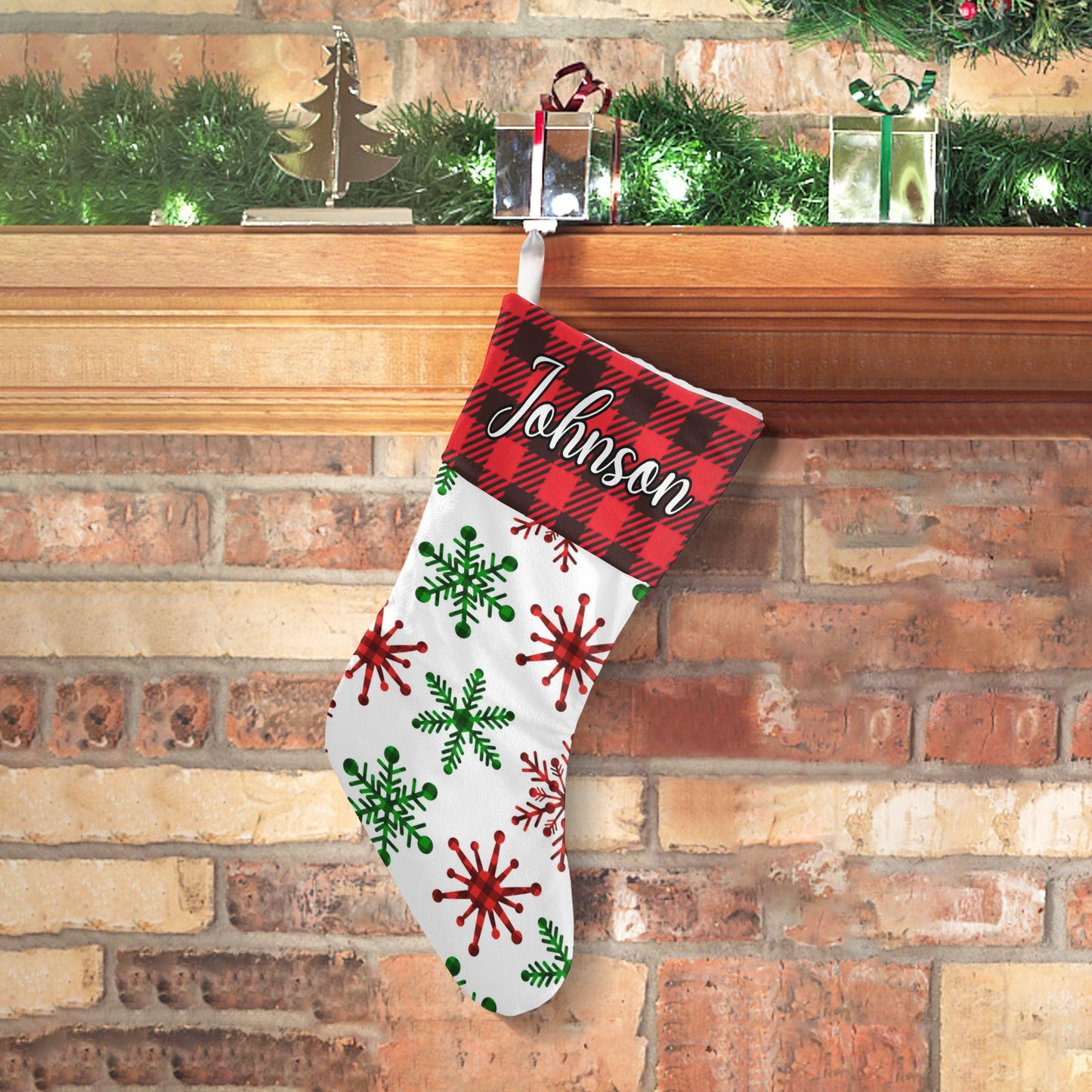 Snowflakes Christmas Stocking Custom Name Christmas Socks Gift