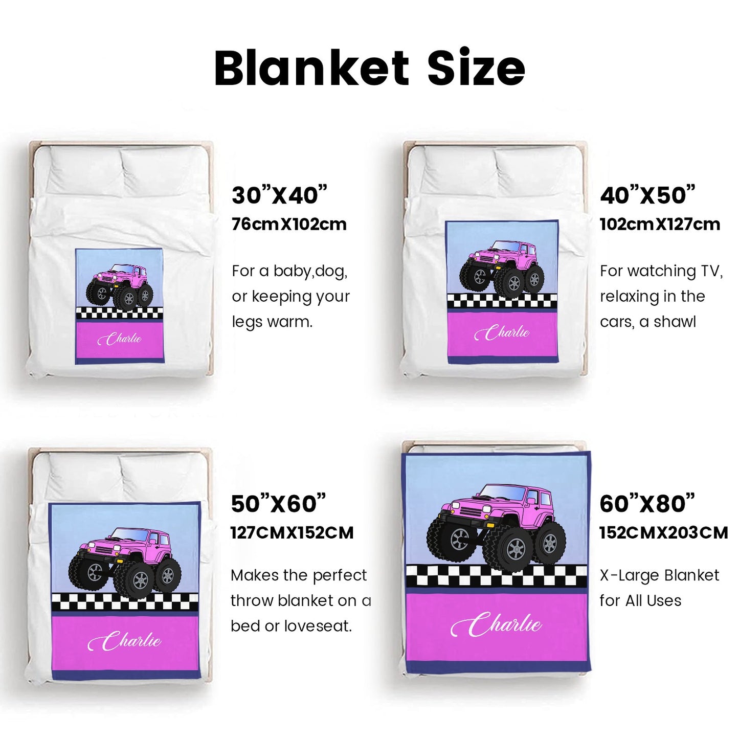 Truck Pink Flannel Blanket Custom Name Blanket Gift for Men Women