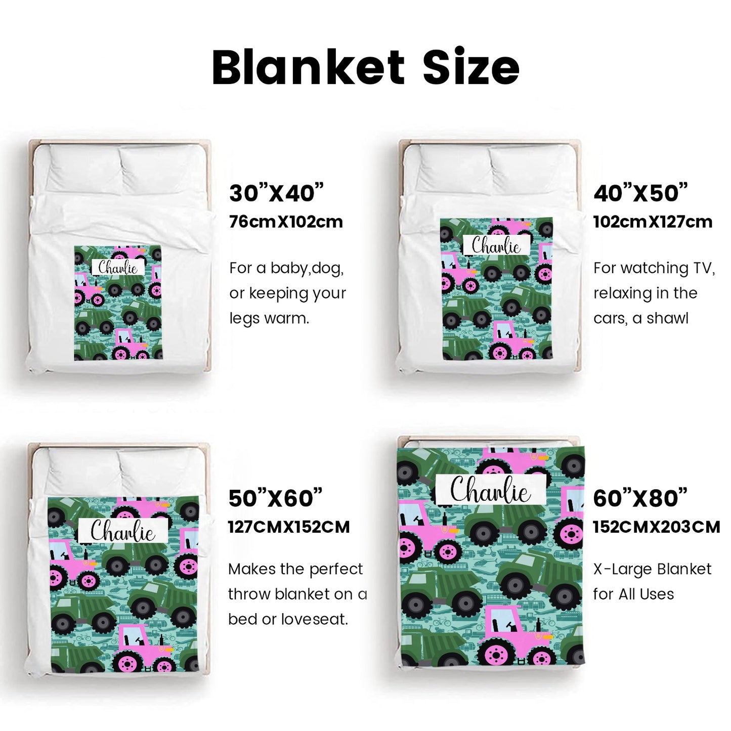 Truck Tractor Flannel Blanket Custom Name Blanket Gift for Men Women