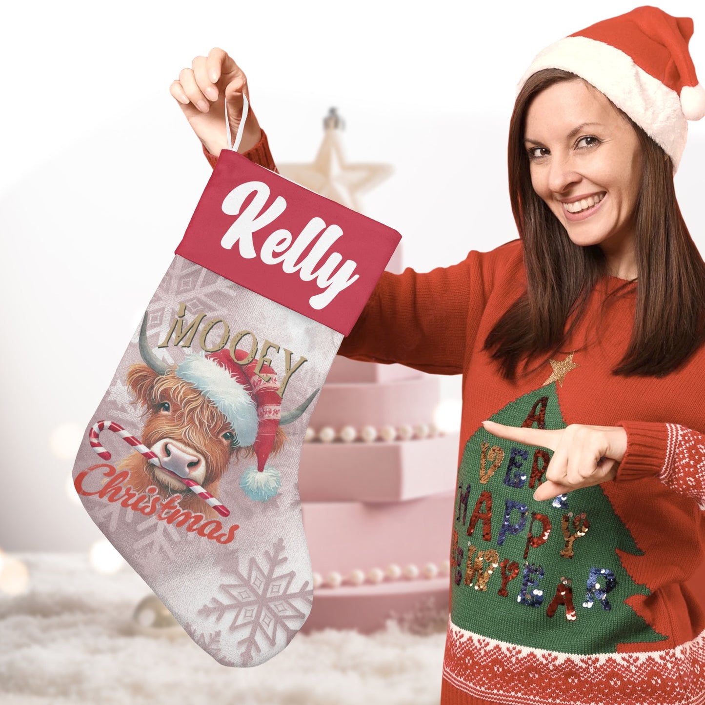 Cow Christmas Stocking Custom Name Santa Socks Gift