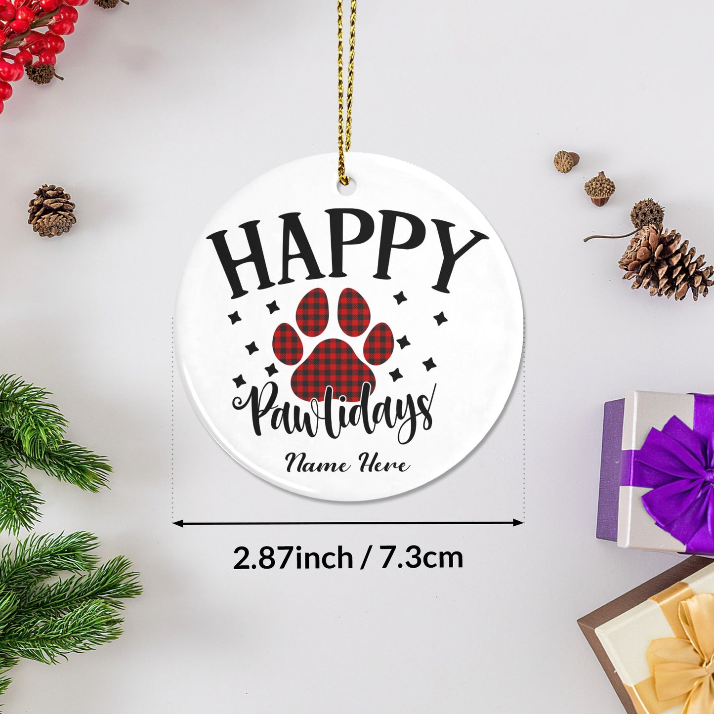 Happy Pawlidays Christmas Ornaments Custom Name Santa Gift