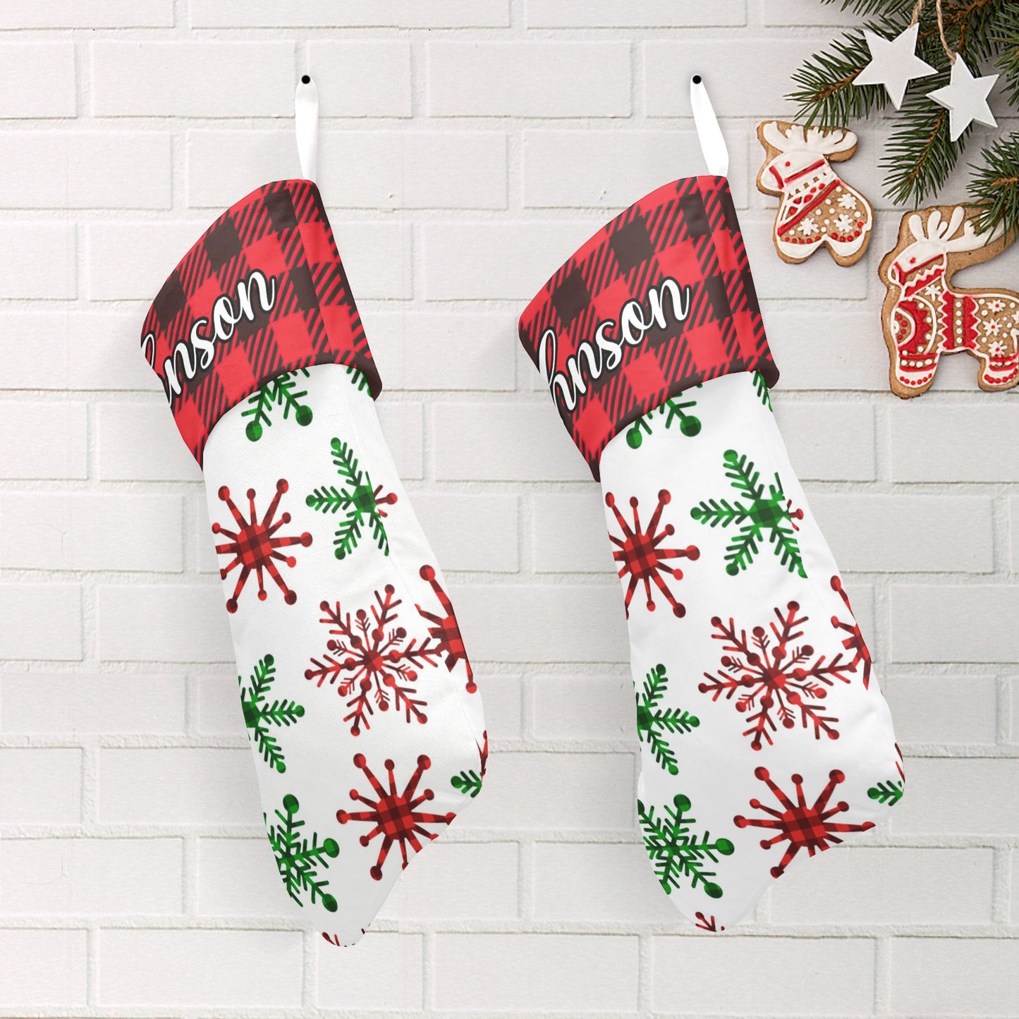 Snowflakes Christmas Stocking Custom Name Christmas Socks Gift
