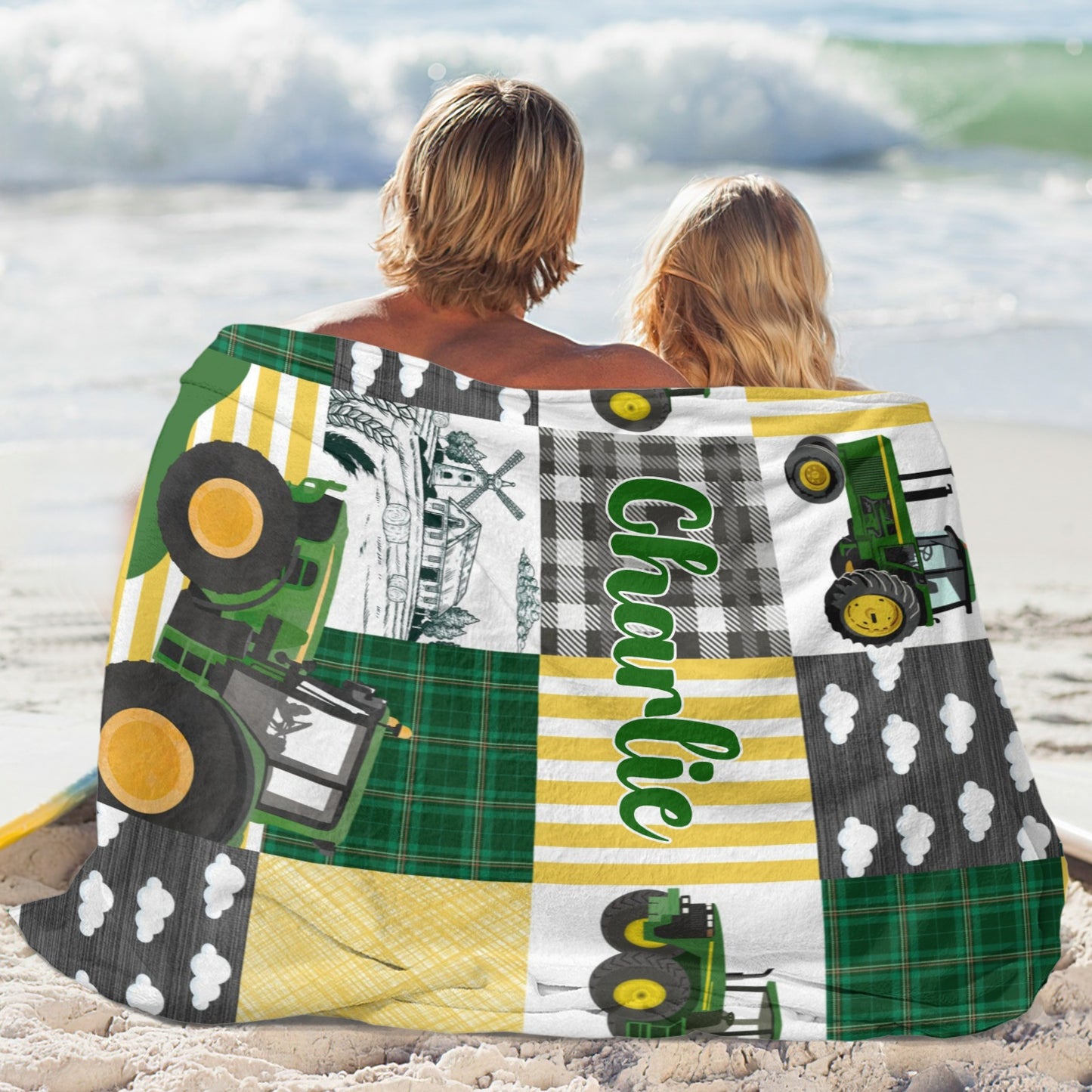 Tractor Patchwork Flannel Blanket Custom Name Blanket Gift for Men Women