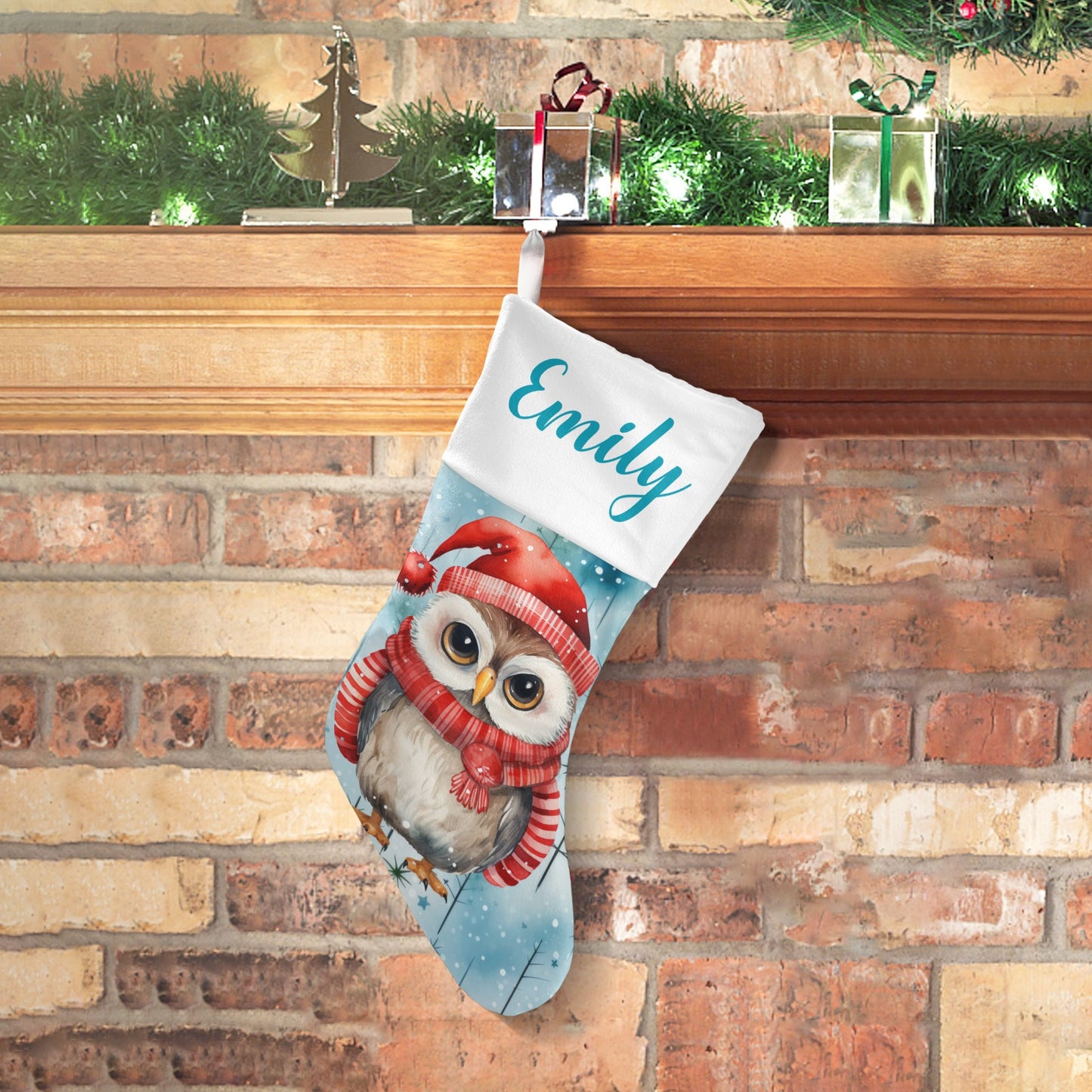 Owl Christmas Stocking Custom Name Christmas Socks Gift