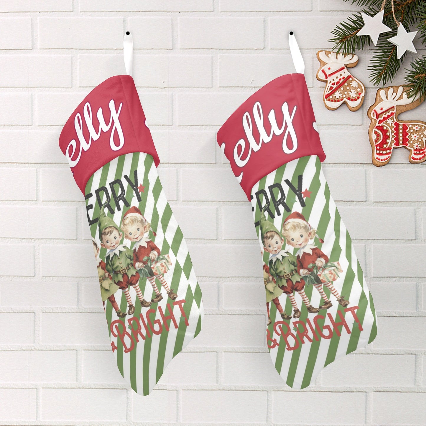 Children's Stripes Christmas Stocking Custom Name Santa Socks Gift