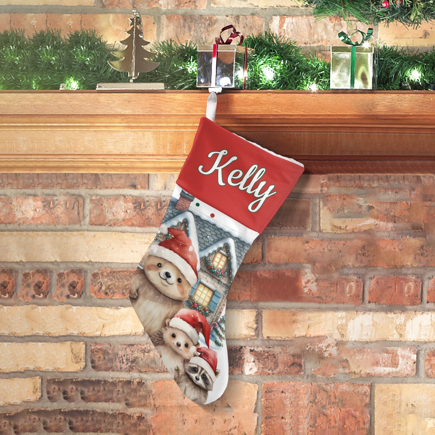 Hedgehog Christmas Stocking Custom Name Santa Socks Gift