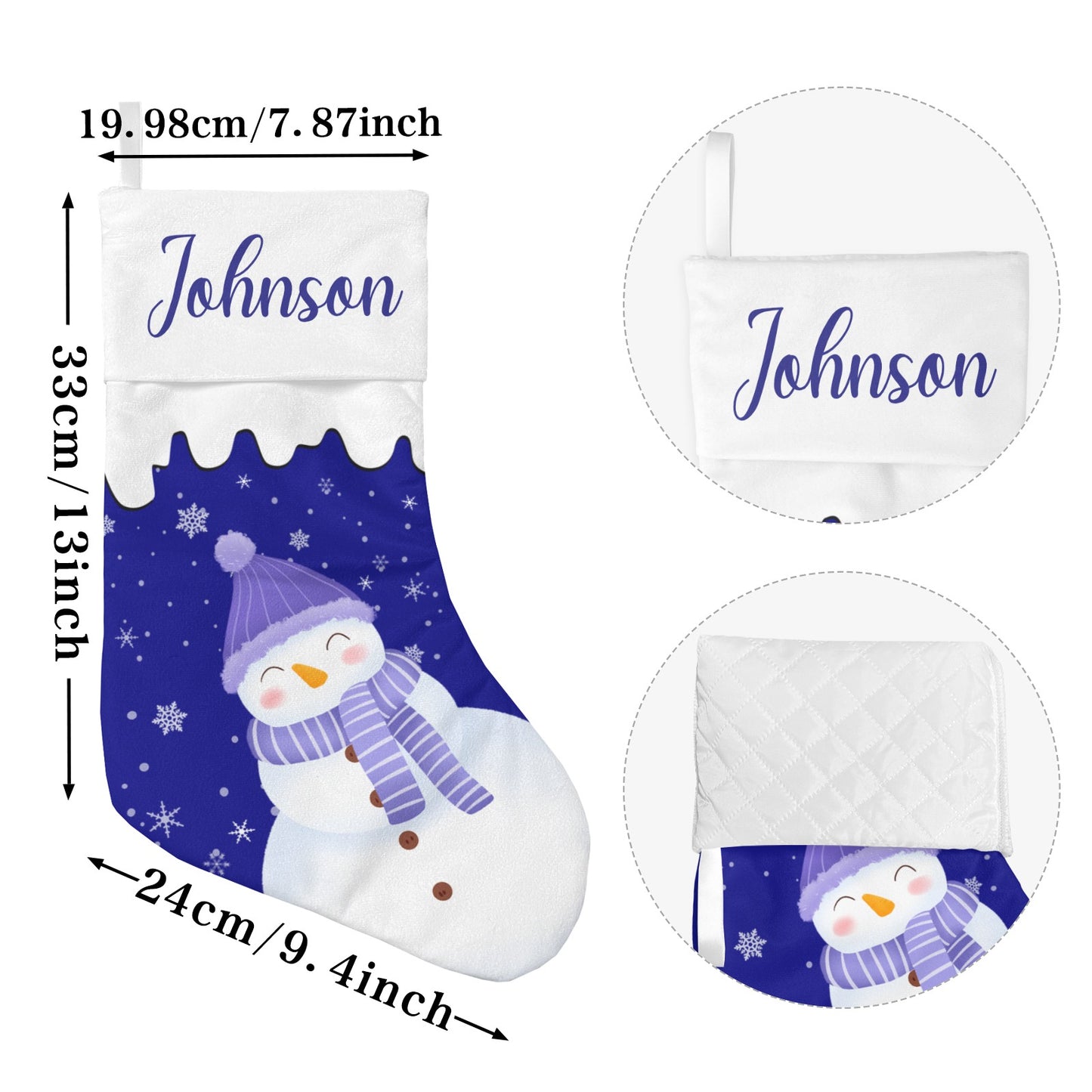 Snowman Blue Christmas Stocking Custom Name Christmas Socks Gift
