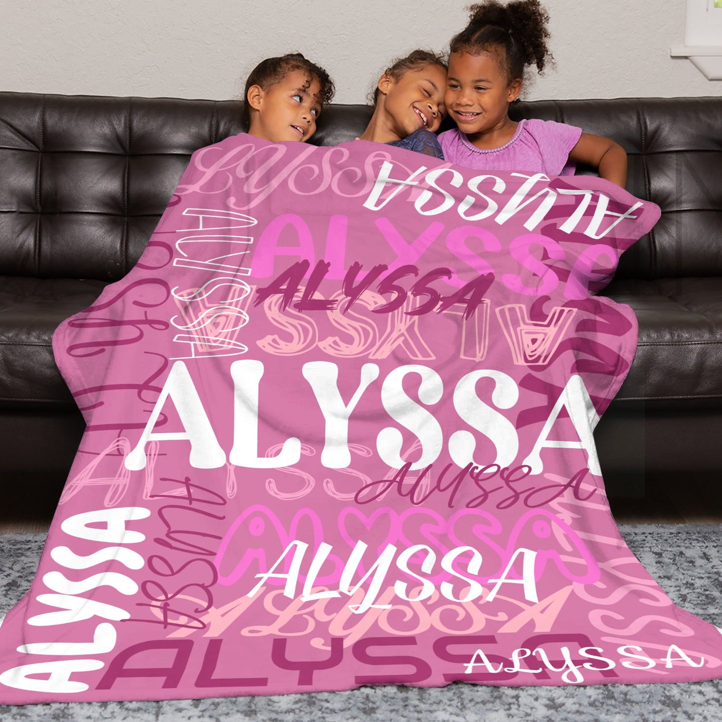 Plum Purple Flannel Blanket Name Blanket Personalized Blanket for Adult Kids Flannel Customize Throw Blanket Custom