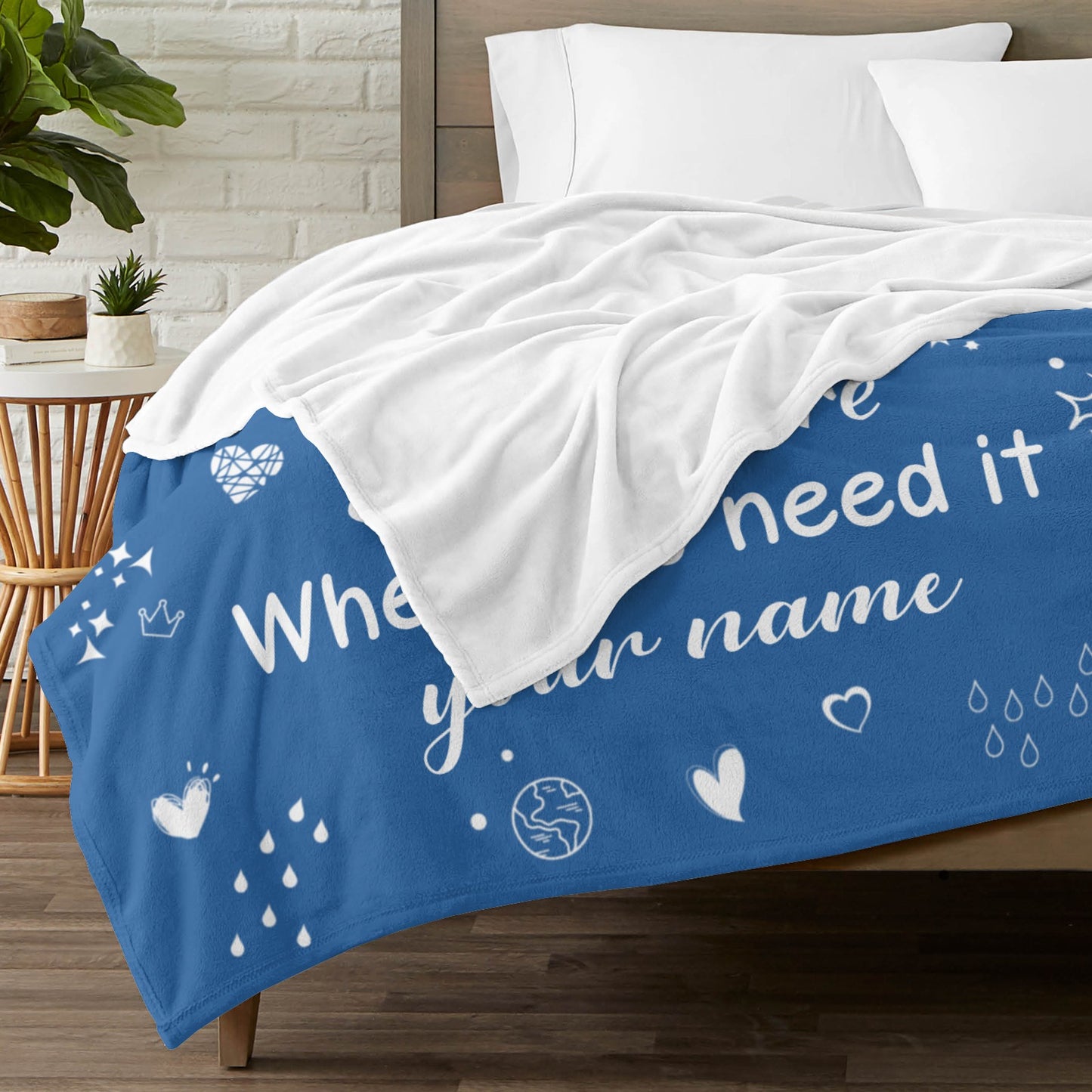 Big Hug Blue Flannel Blanket Custom Name Blanket Gift for Men Women