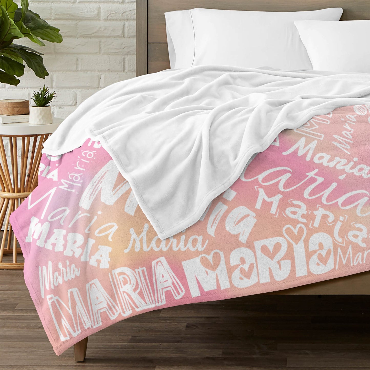 Rainbow Pink Flannel Blanket Name Blanket Personalized Blanket for Adult Kids Flannel Customize Throw Blanket Custom
