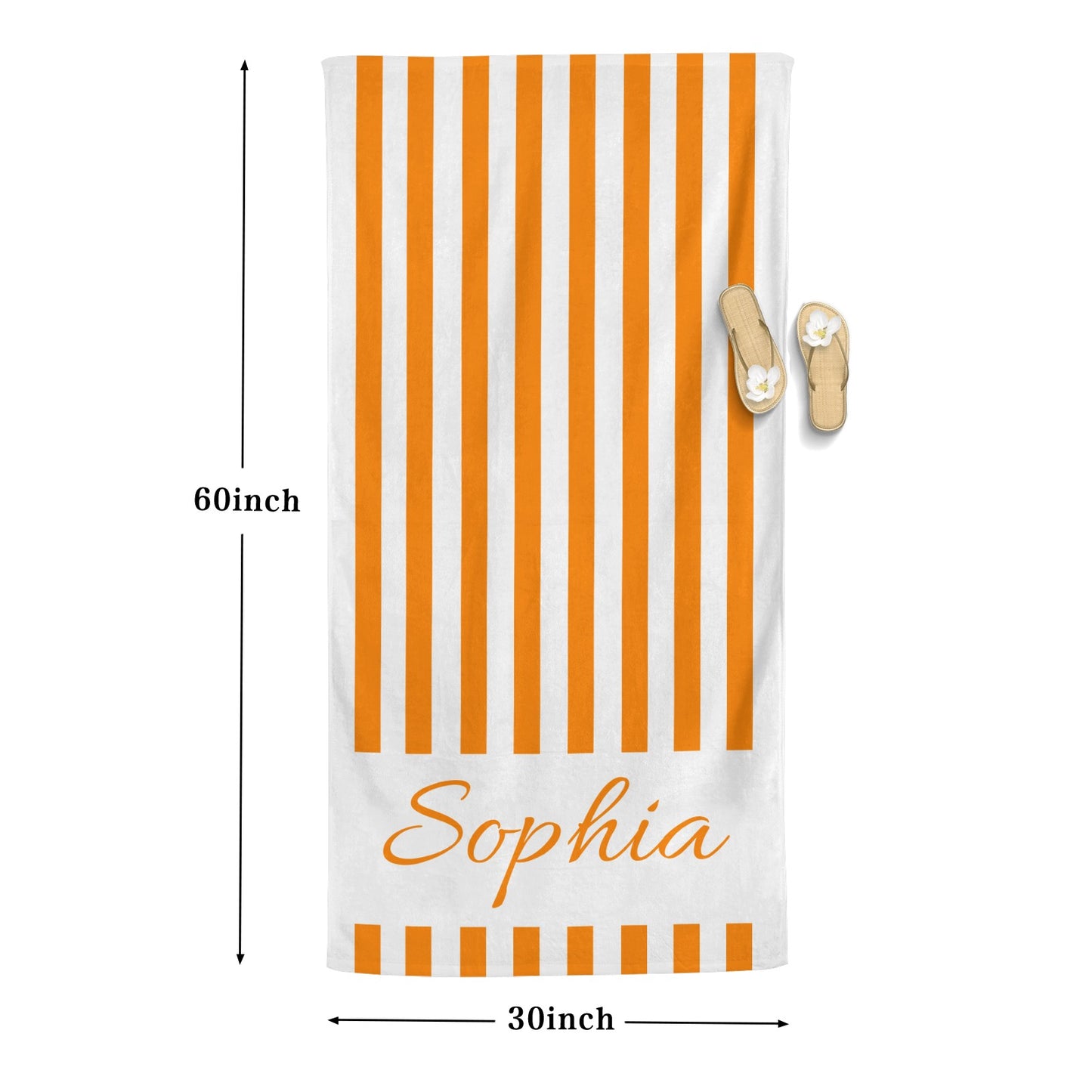 Orange Stripe Beach Towel Custom Cotton/Poly Blend Pool Towel - Blue - Personalize with Your Name - Standard Size