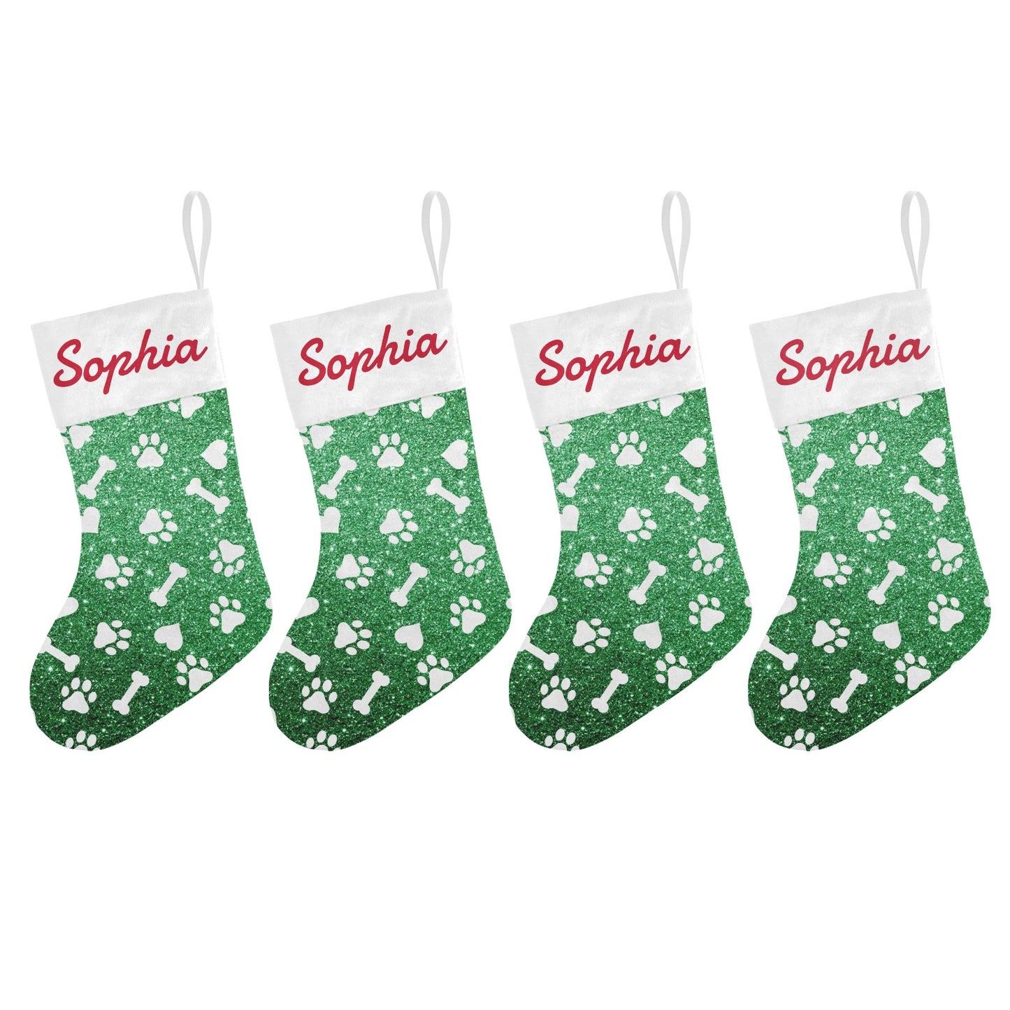 Dog Claw Green Christmas Stocking Custom Name Santa Socks Gift