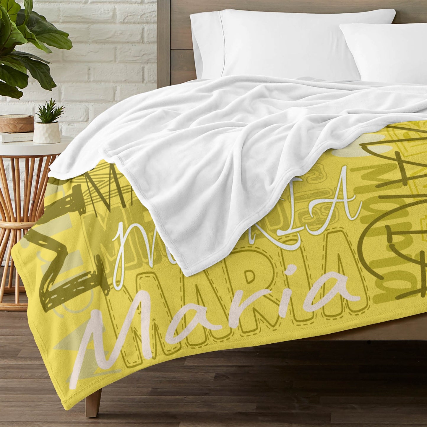 Yellow Flannel Blanket Name Blanket Personalized Blanket for Adult Kids Flannel Customize Throw Blanket Custom