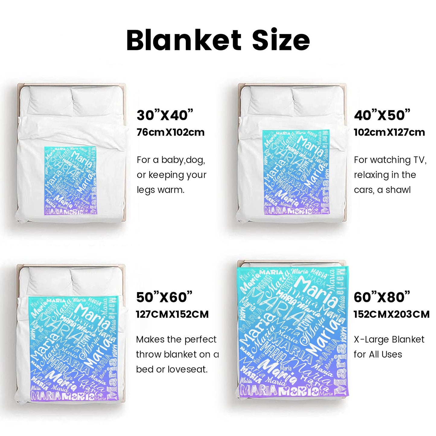 Blue green gradient Flannel Blanket Name Blanket Personalized Blanket for Adult Kids Flannel Customize Throw Blanket Custom
