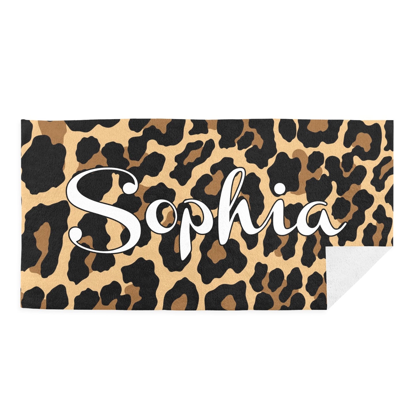 Leopard Print Beach Towel Custom Cotton/Poly Blend Pool Towel - Blue - Personalize with Your Name - Standard Size