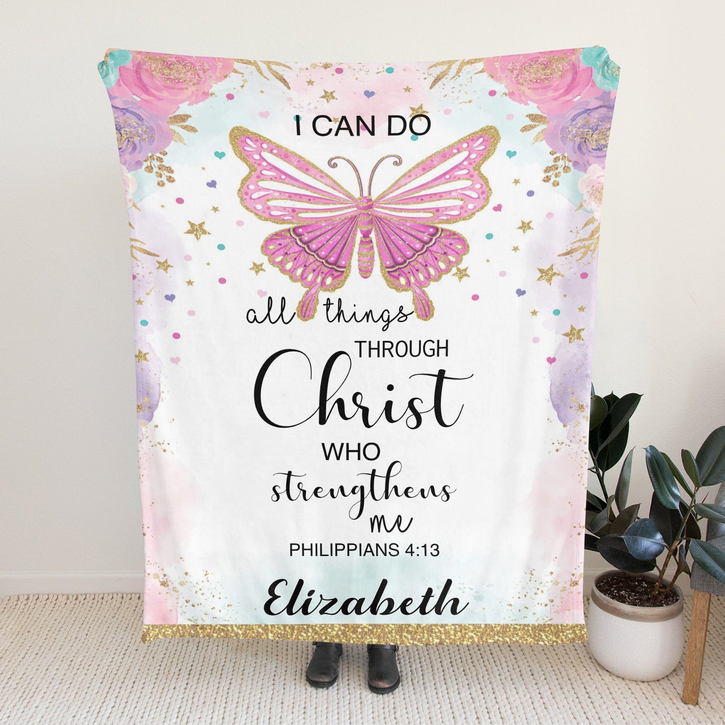 Butterfly Flannel Blanket Custom Name Blanket Gift for Men Women