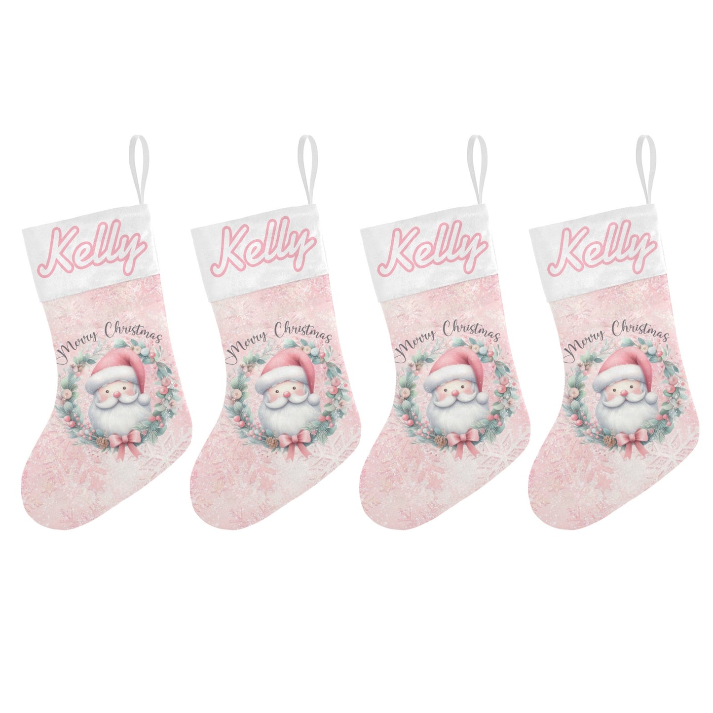 Pink Santa Claus Christmas Stocking Custom Name Santa Socks Gift