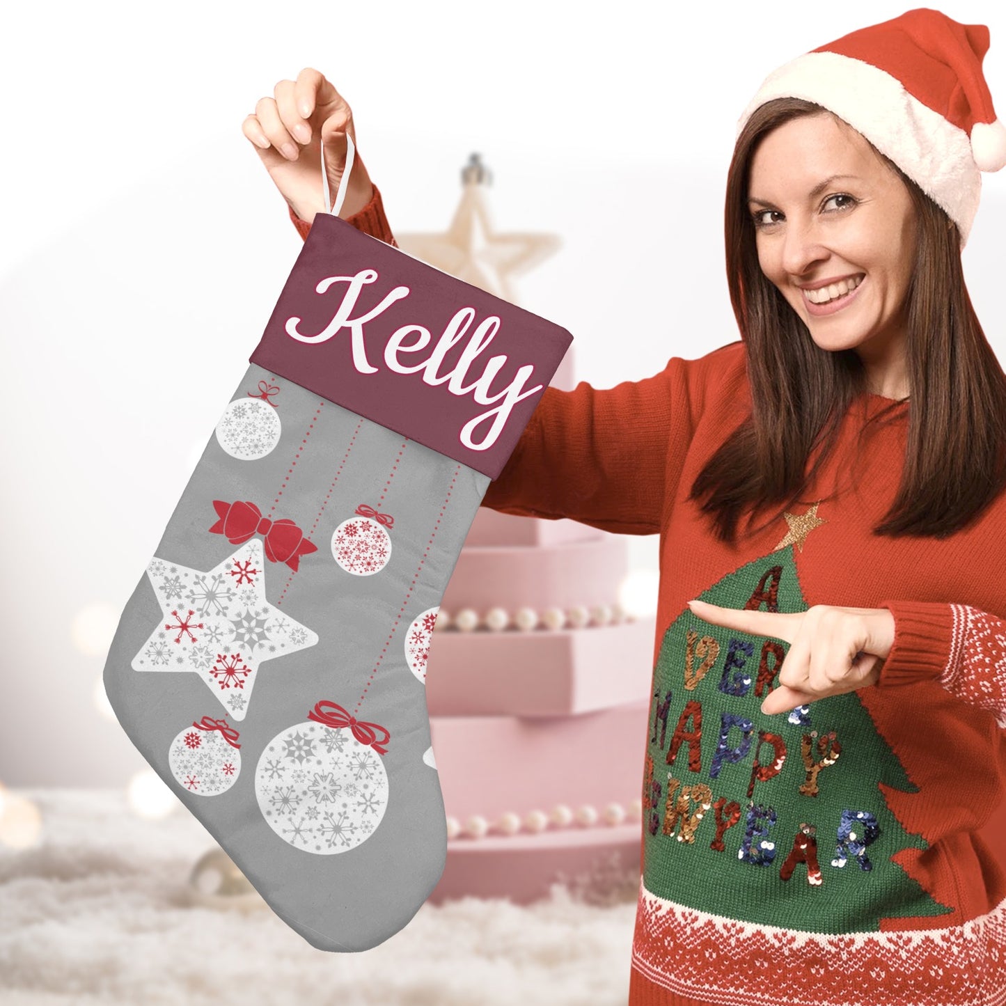 Pentagram Snowflake Christmas Stocking Custom Name Santa Socks Gift