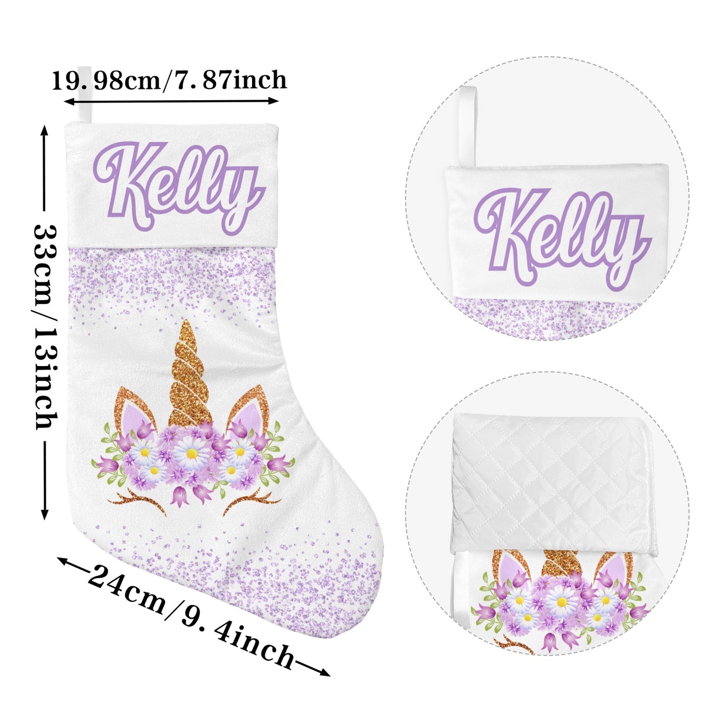 Purple Unicorn Christmas Stocking Custom Name Santa Socks Gift
