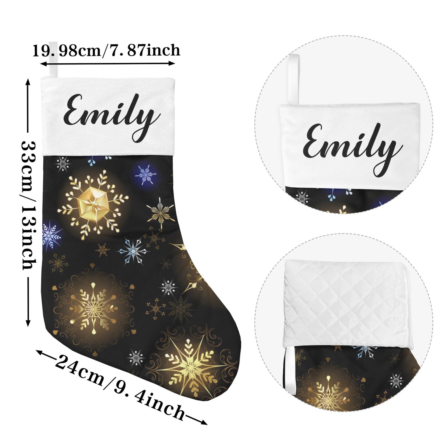 Snowflakes Black Christmas Stocking Custom Name Christmas Socks Gift