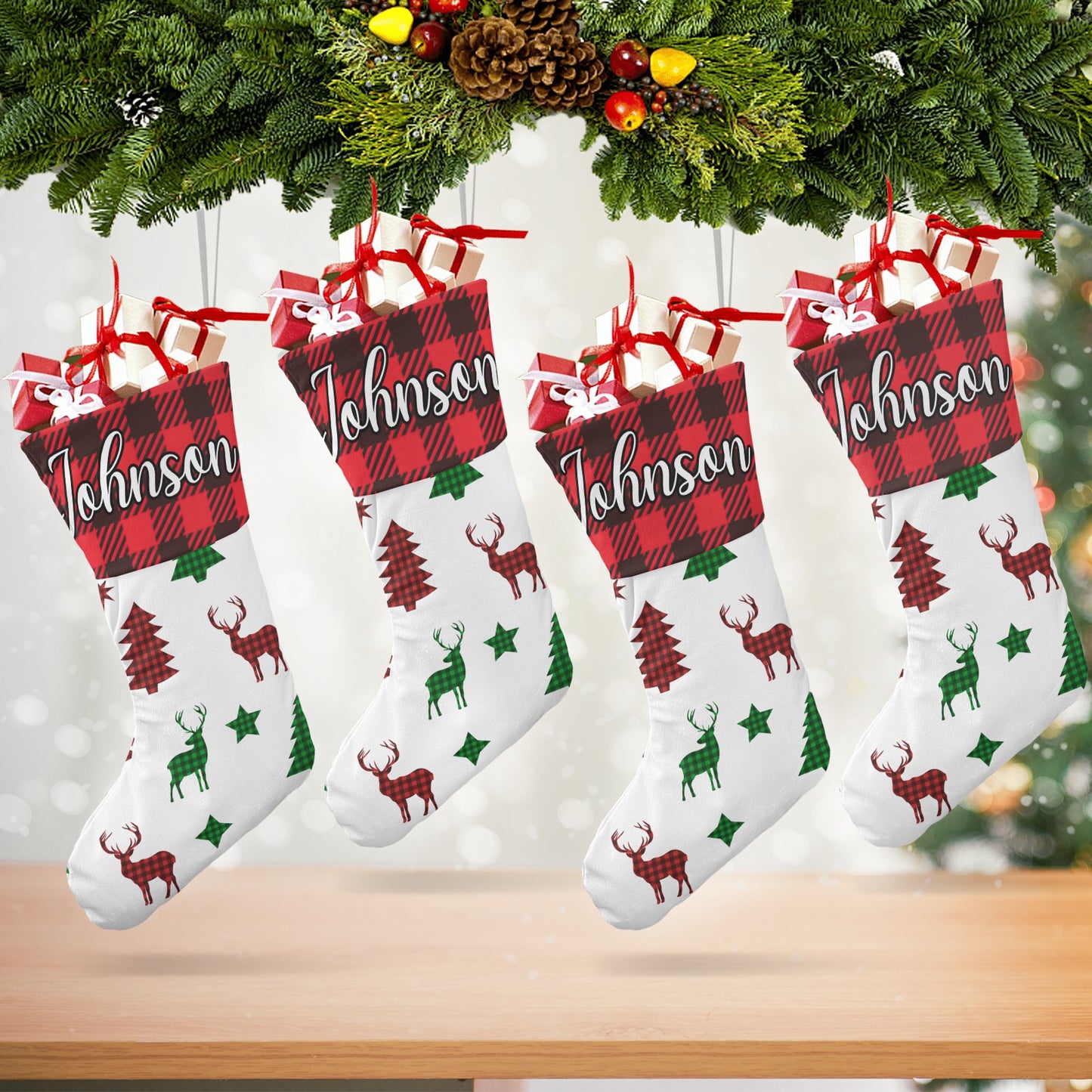 Deer Christmas Stocking Custom Name Christmas Socks Gift