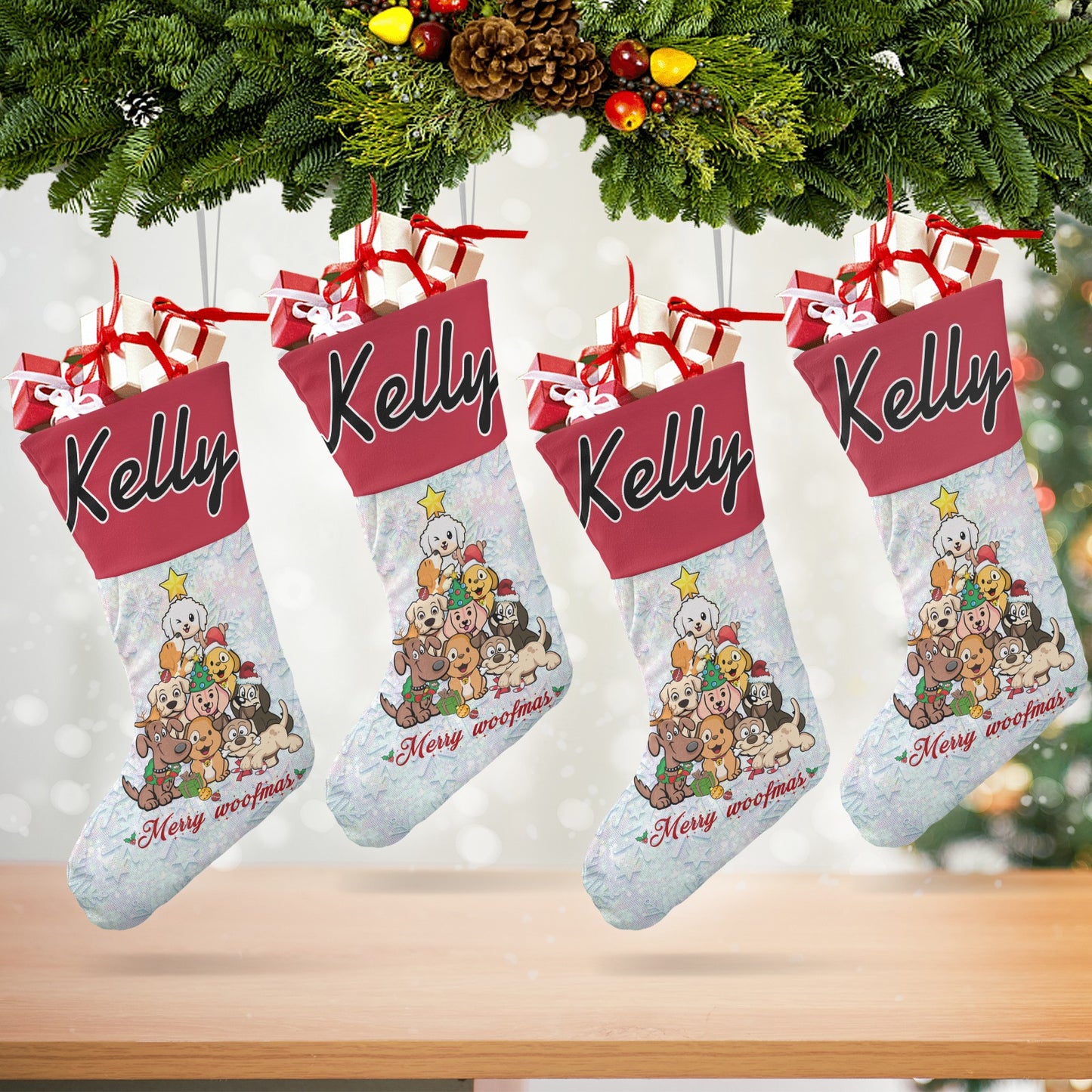 Dogs Christmas Stocking Custom Name Santa Socks Gift