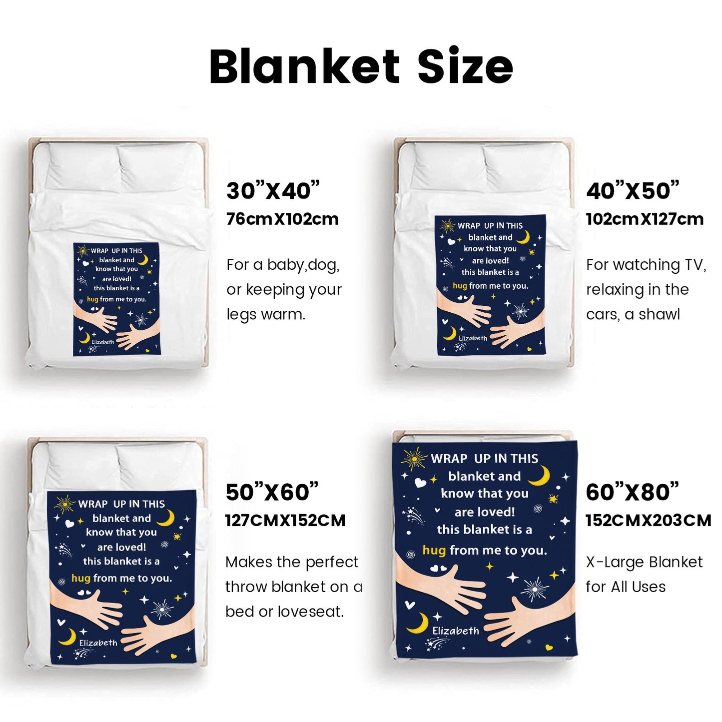Hug Healing Flannel Blanket Custom Name Blanket Gift for Men Women