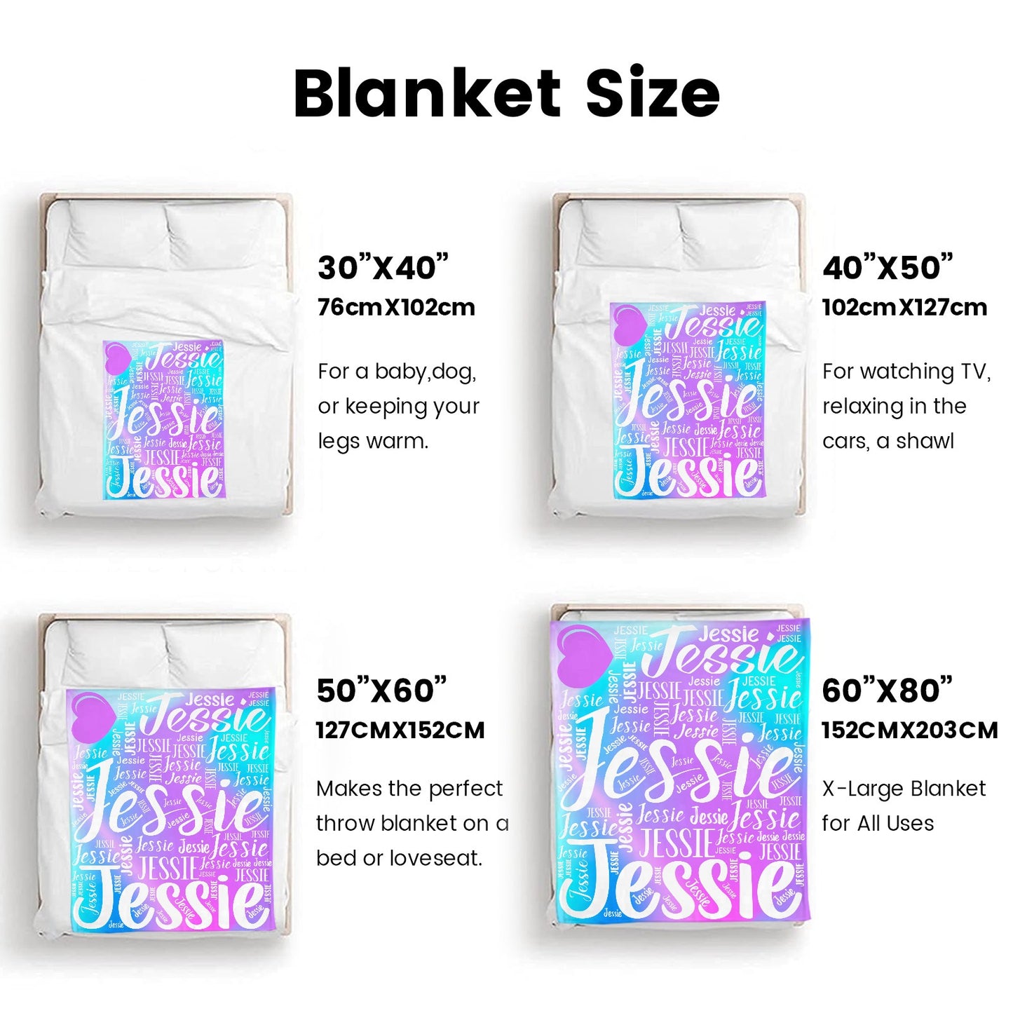 Blue Purple Flannel Blanket Custom Name Blanket Gift for Men Women