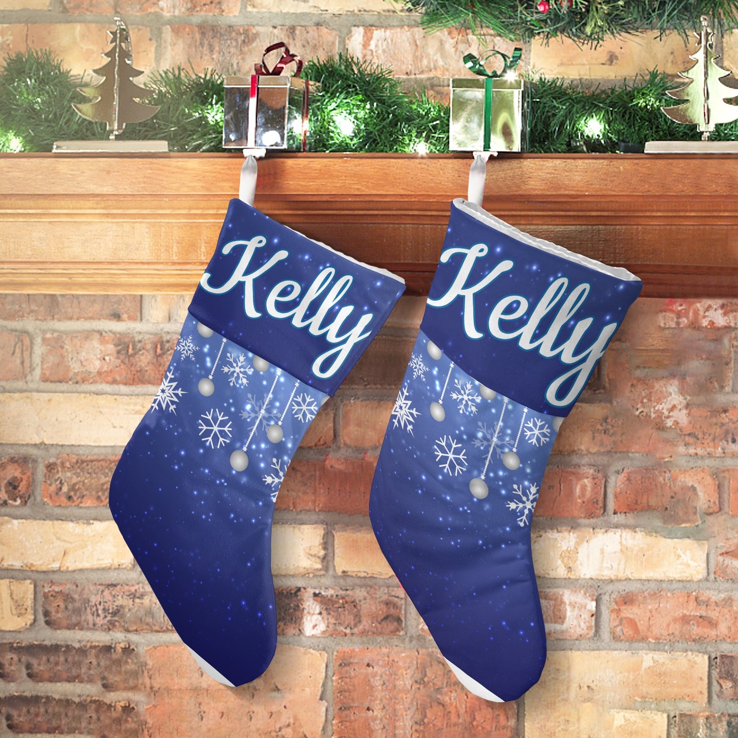Blue Starry Sky Christmas Stocking Custom Name Santa Socks Gift