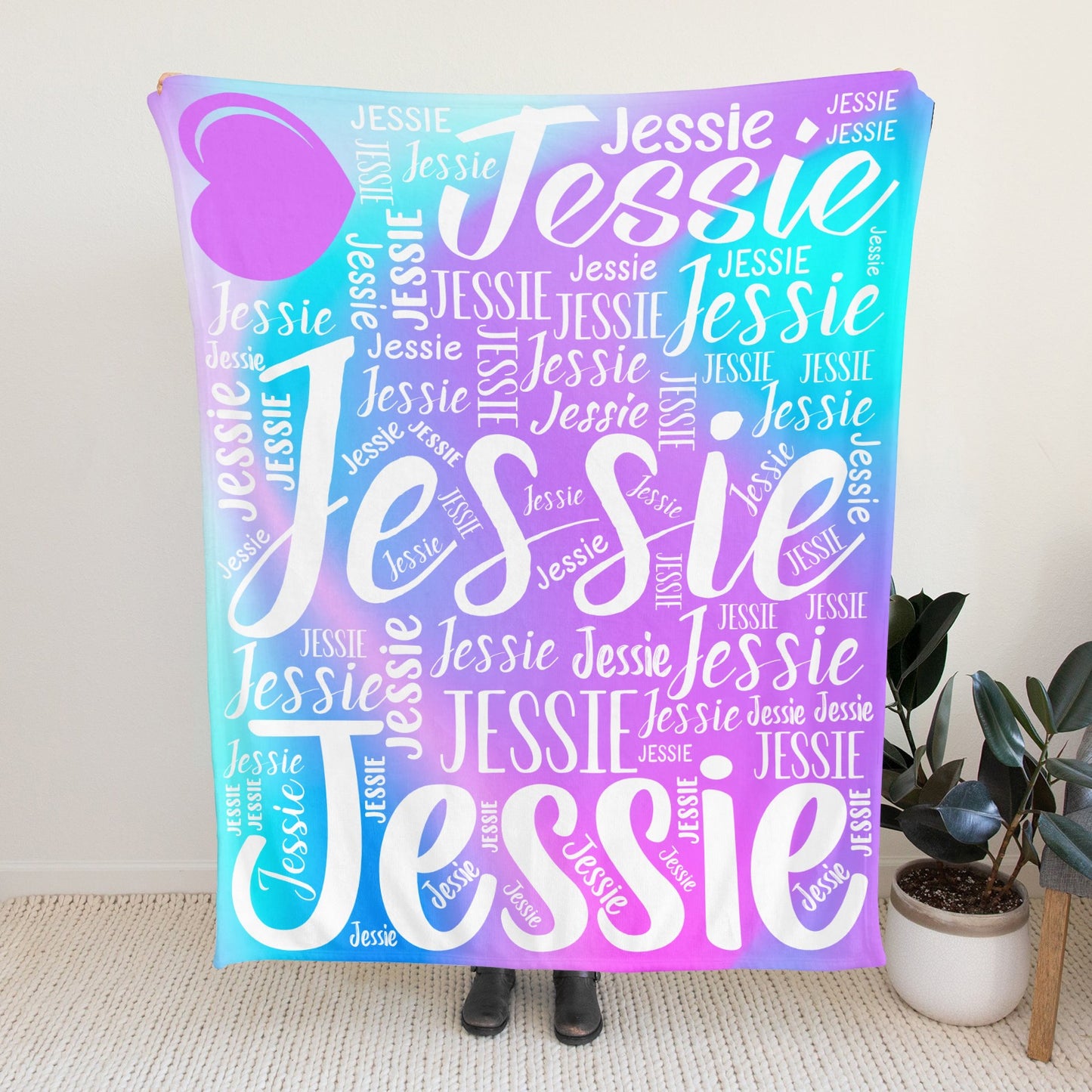 Blue Purple Flannel Blanket Custom Name Blanket Gift for Men Women