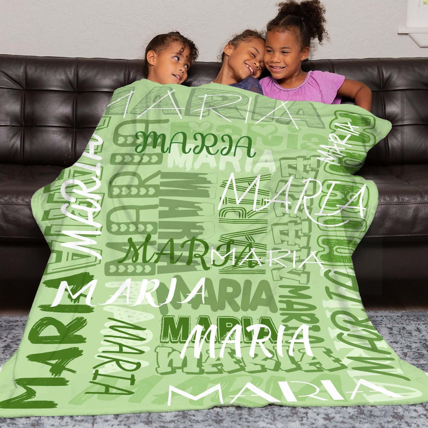 Green Flannel Blanket Name Blanket Personalized Blanket for Adult Kids Flannel Customize Throw Blanket Custom