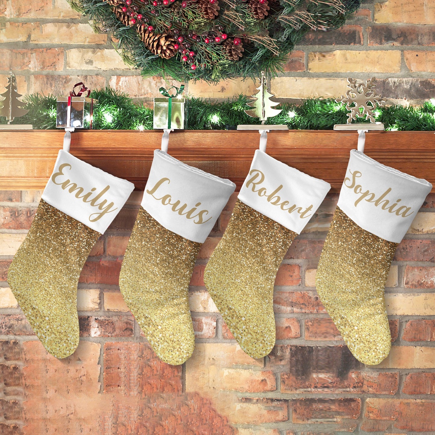 Gold Glitter Christmas Stocking Custom Name Christmas Socks Gift