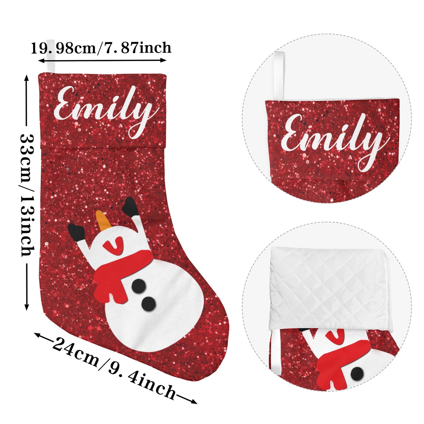 Red Glitter Snowman Christmas Stocking Custom Name Christmas Socks Gift