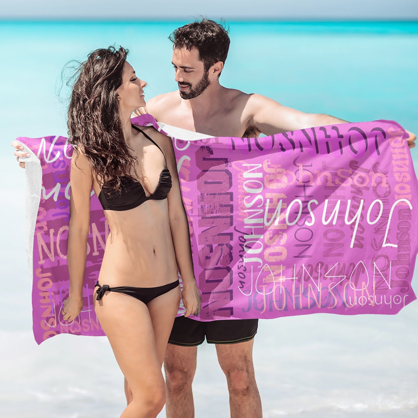 Light Purple Beach Towel Custom Cotton/Poly Blend Pool Towel - Blue - Personalize with Your Name - Standard Size
