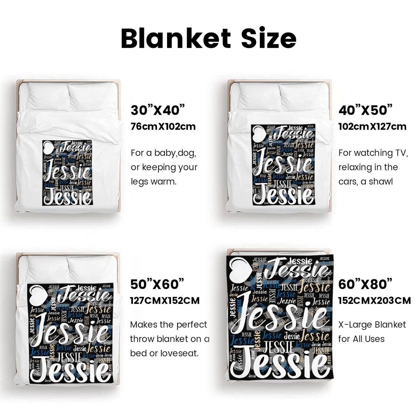 Black Flannel Blanket Custom Name Blanket Gift for Men Women