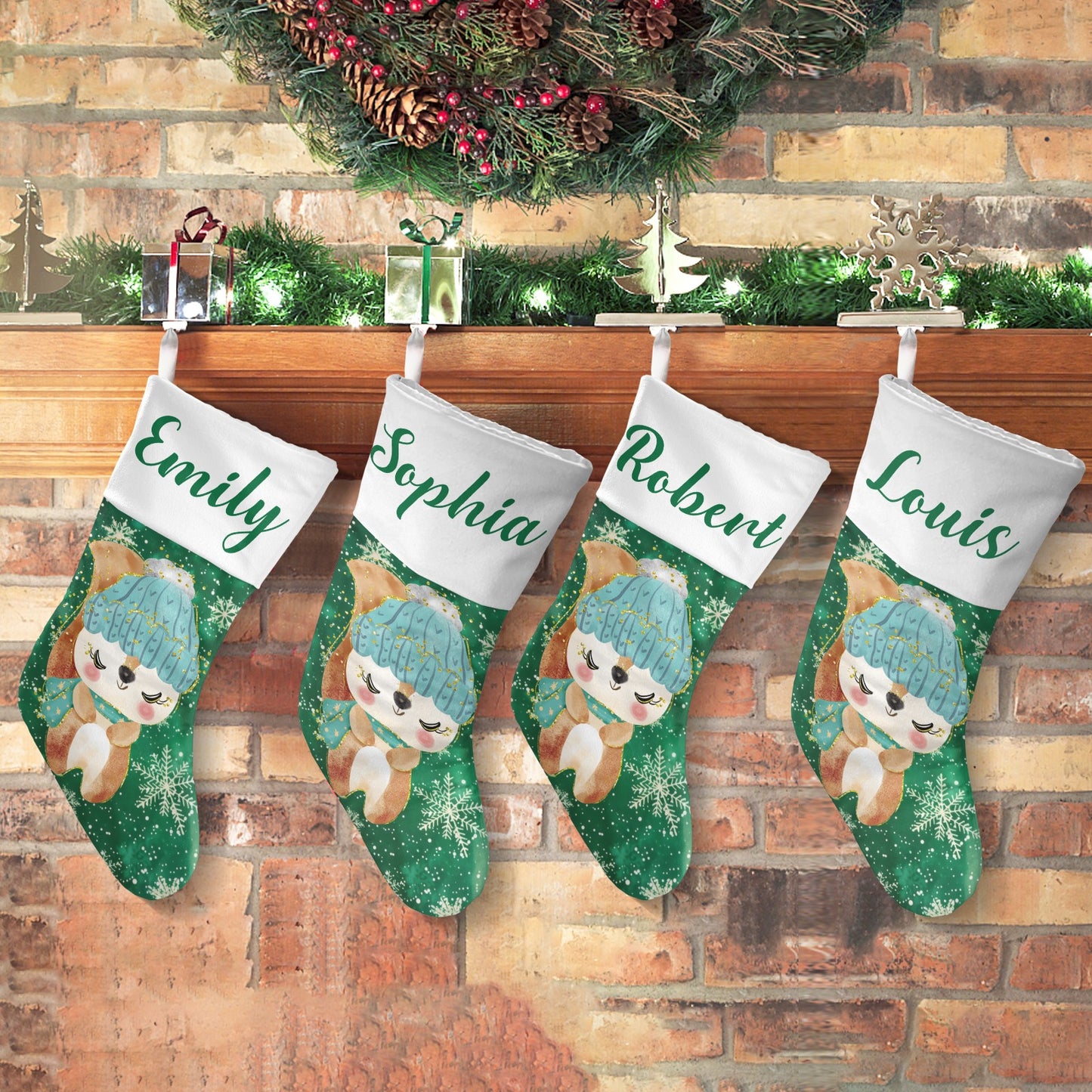 Snowflake Fox Christmas Stocking Custom Name Christmas Socks Gift