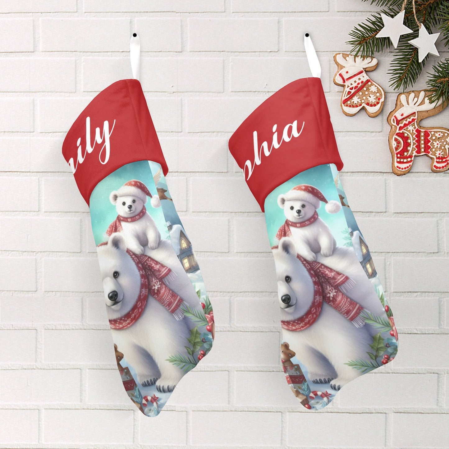 Bear Christmas Stocking Custom Name Christmas Socks Gift