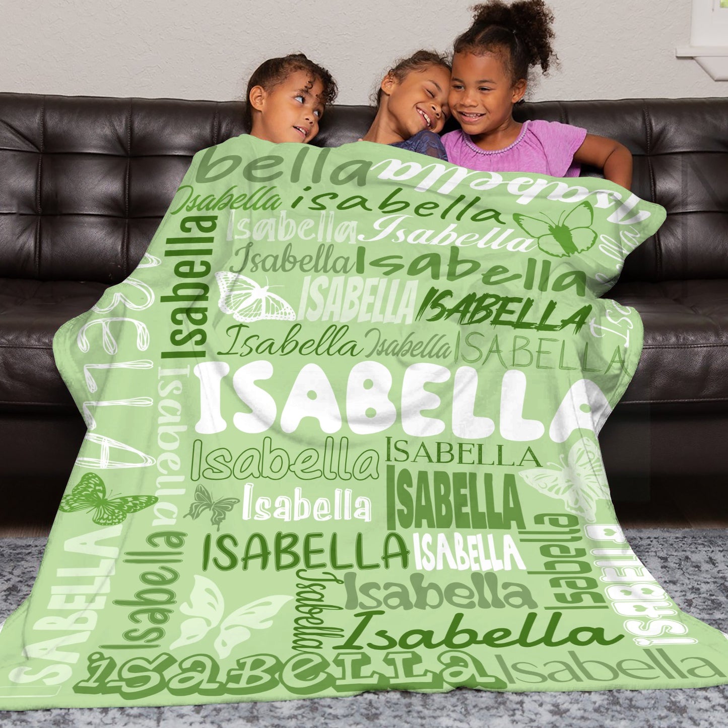Light Green Flannel Blanket Name Blanket Personalized Blanket for Adult Kids Flannel Customize Throw Blanket Custom