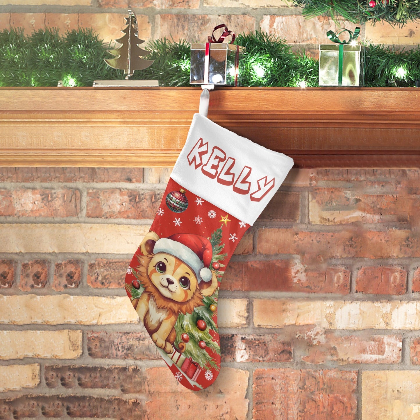 Christmas Lion Christmas Stocking Custom Name Santa Socks Gift