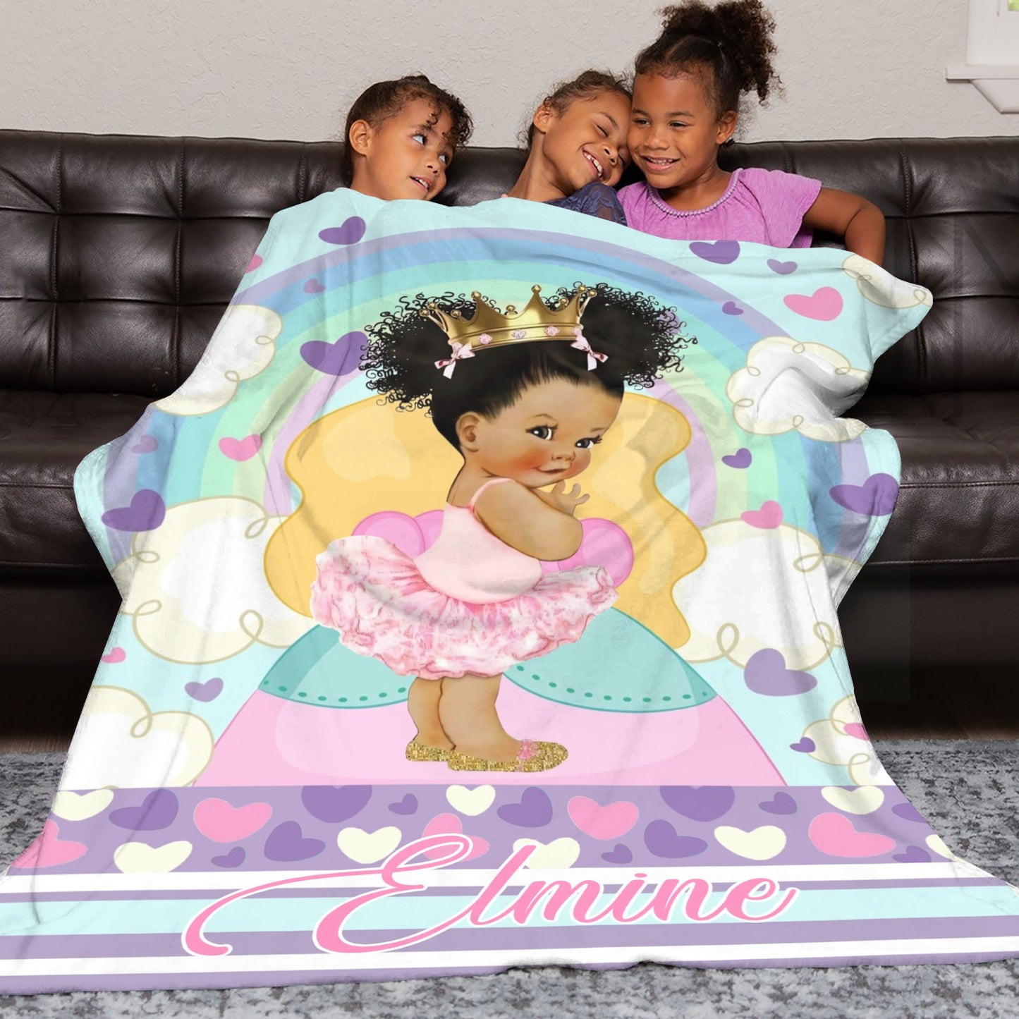 Rainbow Girl Flannel Blanket Custom Name Blanket Gift for Men Women