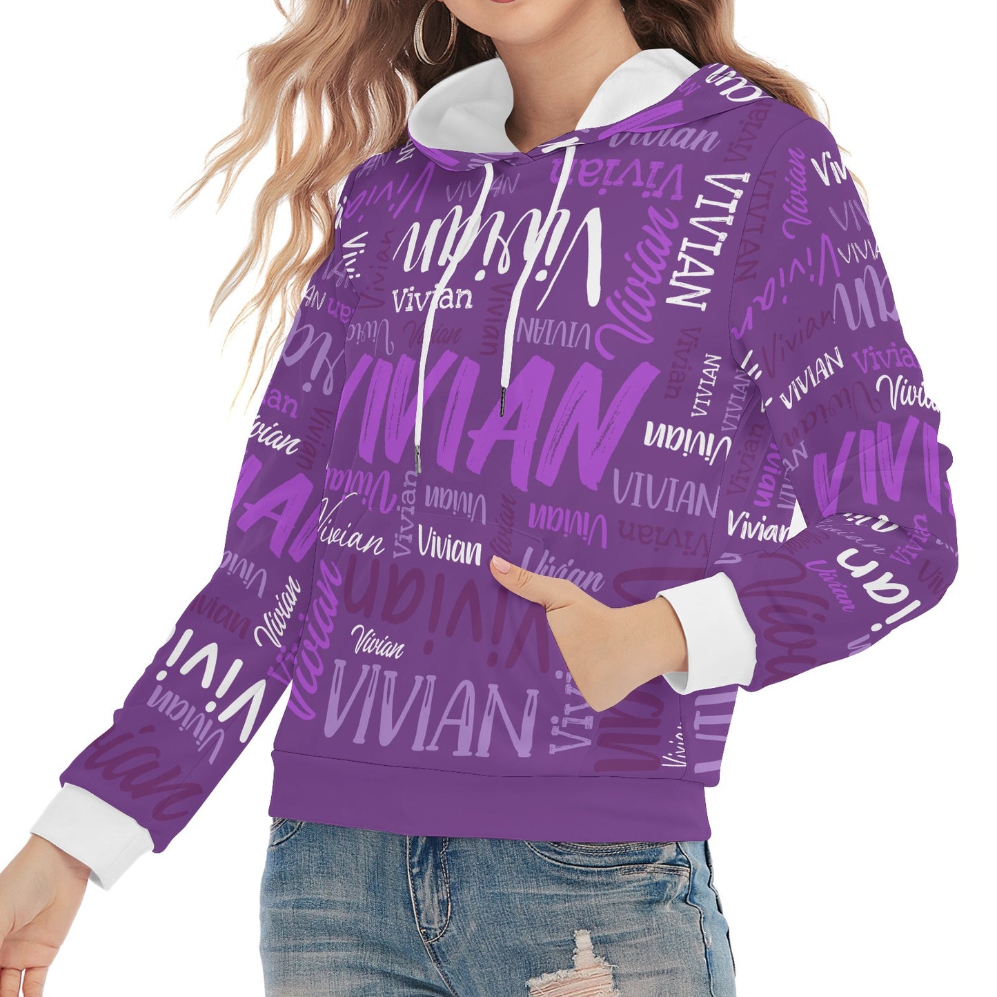 Purple Unisex Heavy Blend Hoodie Customized Hooded Sweatshirt with Name Women and Girl