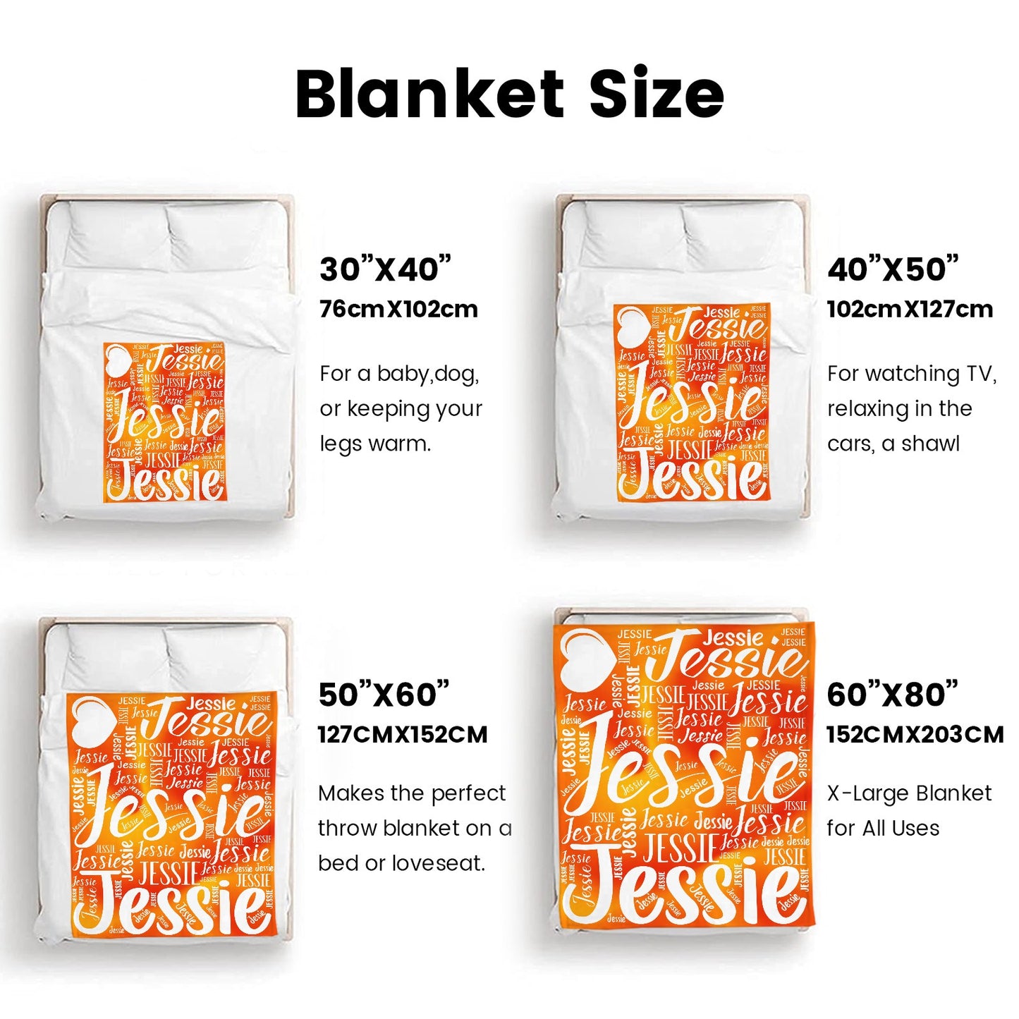 Orange Flannel Blanket Custom Name Blanket Gift for Men Women