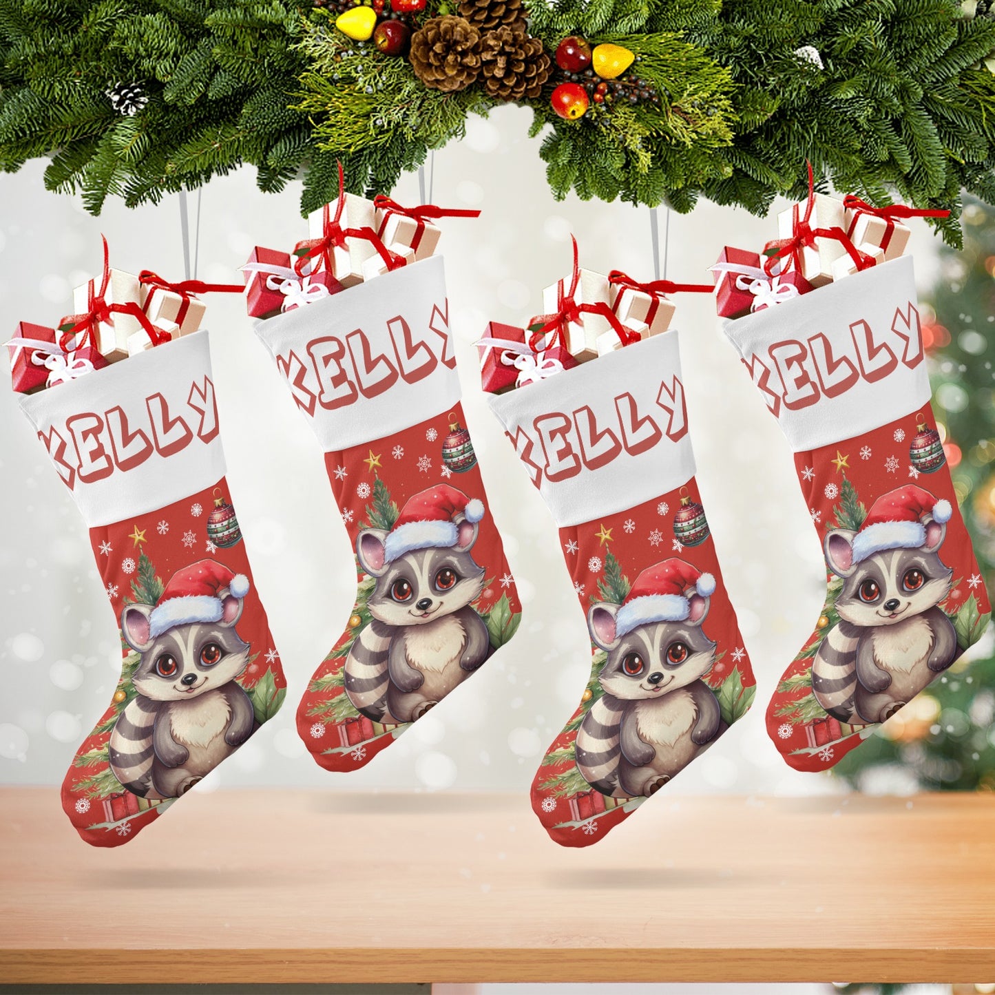 Christmas Raccoon Christmas Stocking Custom Name Santa Socks Gift