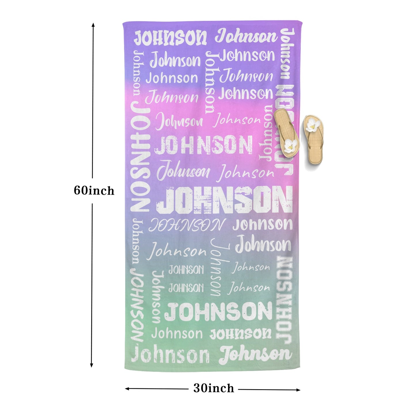 Purple Green Beach Towel Custom Cotton/Poly Blend Pool Towel - Blue - Personalize with Your Name - Standard Size
